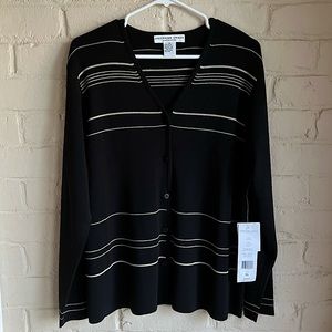 Josephine Chaus Collection NWT size XL black & tan cream striped cardigan